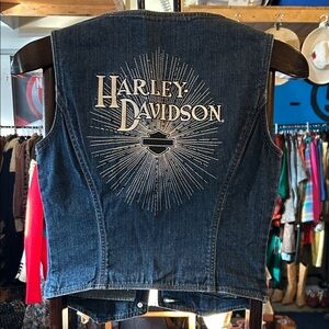 Harley-Davidson Dark Blue Denim Vest with Silver Embroidered Logo